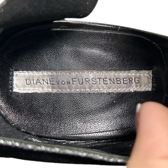 Diane von Furstenberg Black Suede Sparkle Strap Open Toe Stiletto Heels 7 B - Picture 6 of 9